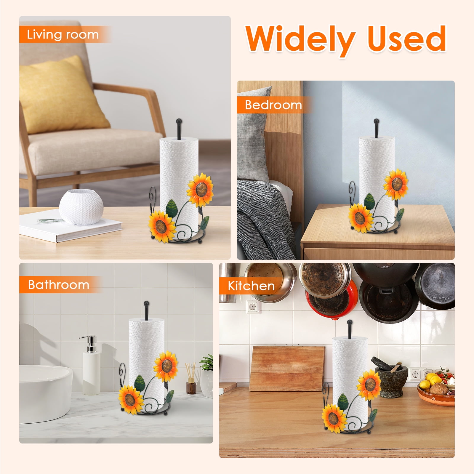 OKYMOTOR Sunflower Paper Towel Holder for Countertop, Heavy-Duty Iron with Weighted Base, Snag-Free Kitchen Decor, Fits Jumbo Rolls