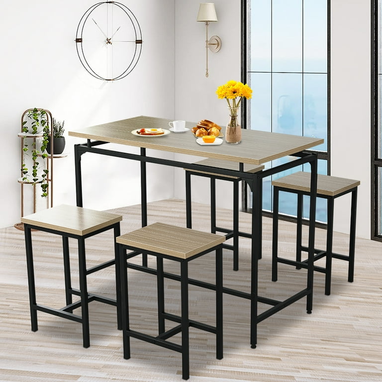 5 Piece Pub Set Counter Height Kitchen Table Set with 4 Stools