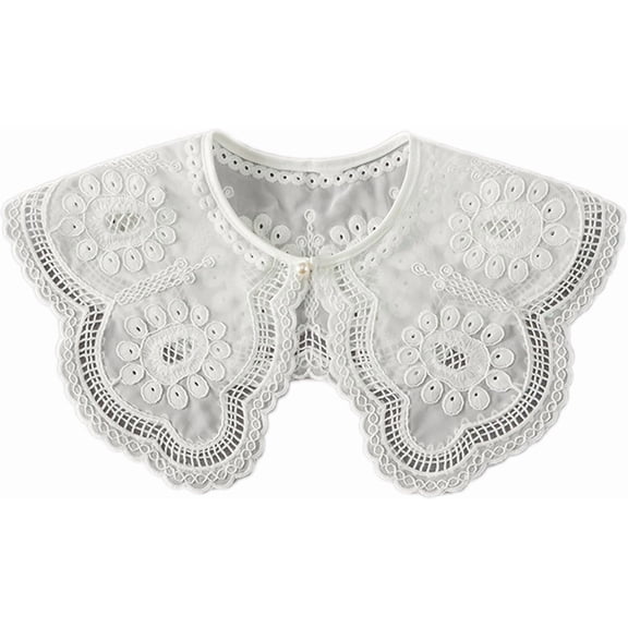 Zhengup Fake Collars Dickey Collar Detachable Collars Simplicity Collar for Women Girls (A White Floral Pearl Button)