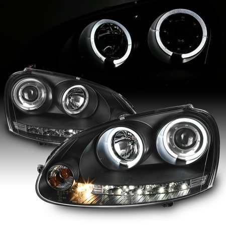 Fits 06-09 Golf GTi R32 Jetta Rabbit JDM Black Halo Projector DRL LED