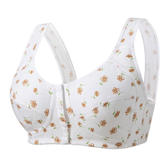 iHPH7 Daisy Bras for Older Women No Underwire Front Closure Comfort Senior Wireless Snap Closing Bra Beige L