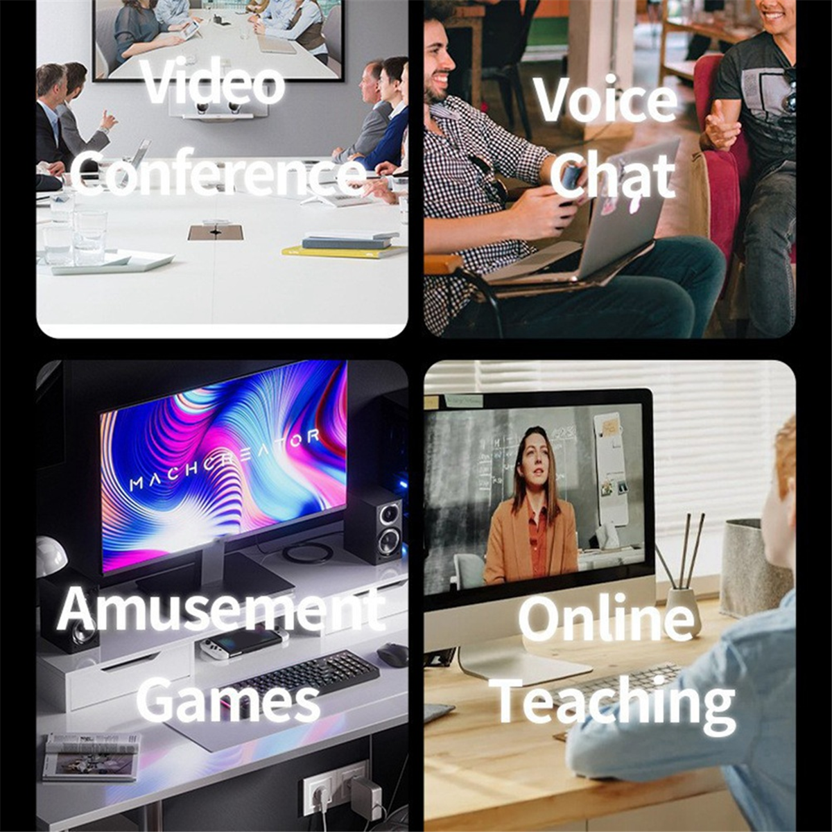 USB Bluetooth Conference 360° Voice Capture Microphone for Video Conferences Online Courses Live Broadcasts Black,1 * Microphone 1 * USB Cable 1 * Storage bag,Black
