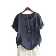 thumbnail image 1 of Gupgi Hauts pour Femmes, Couleur Unie Col Rond Manches Courtes T-Shirt Chandail, 1 of 10