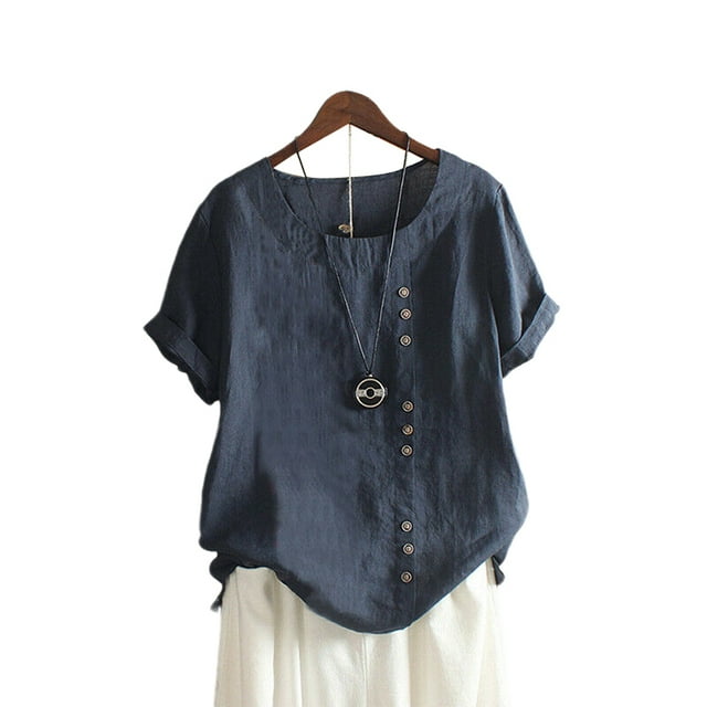 Gupgi Hauts pour Femmes, Couleur Unie Col Rond Manches Courtes T-Shirt Chandail