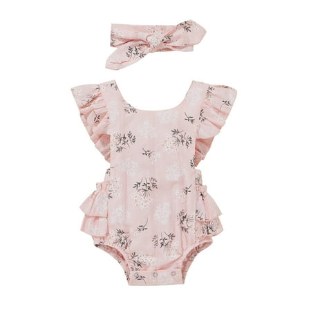 

Baby Girls Daisy Playsuits 6M 12M 18M 24M Ruffled Bodysuit+Headband Print Fly Sleeve Romper Floral Jumpsuit Infant Summer Clothes