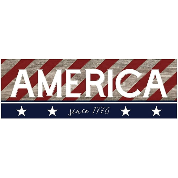 America Diagonal Stripes Rustic Wood Wall Sign 6x18