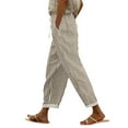 thumbnail image 2 of IDALL Linen Pants Women Petite Pants Women Printed Everyday Casual Drawstring Pants Lounge Pants Women Summer Pants Khaki 2XL, 2 of 4