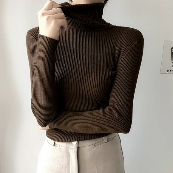 EGNMCR Turtleneck Sweater Long Sleeved High Neck Base Sweater Solid Color Pullover Sweater Knitted High Neck Sweater Womens top