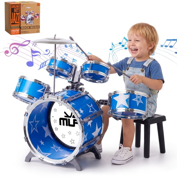 Lictin Kids Drum Set for Toddlers, Beginners Jazz Drum Set with Stools, Educational Musical Beginner Instrument Toys Gift for Boys Girls Aged 2 3 4 5 6
