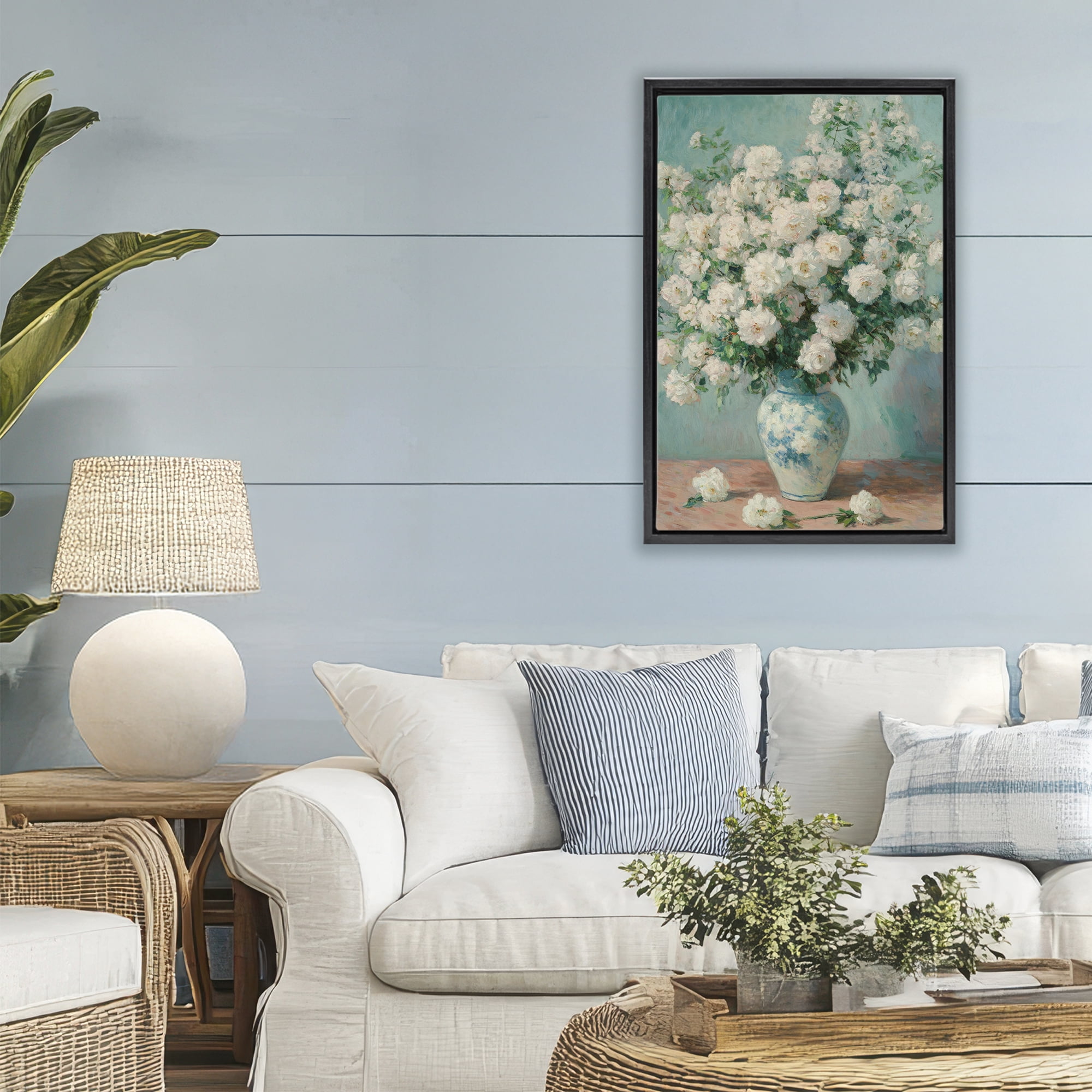 Stupell Industries Lush Bouquet of White Roses Black Framed Floater Canvas Wall Art, design by Petal Prints Design