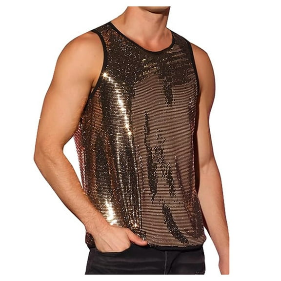 Fgnfyis Men's Stylish Sleeveless Tank Top for Active Trendy Sparkly Vest for Casual Wear and Fitness Activities Men Tank Tops Gold XXL