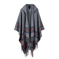 thumbnail image 1 of Diseño de moda: chal de cachemira jacquard de rayas de colores gruesos para mujer moderno que se puede usar, capa con capucha cálida, extendida y de moda, 1 of 6