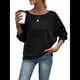 thumbnail image 3 of Blusas de Larga Suaves para Mujer, Cuello Redondo, Estilo Jersey, Estilo Informal de Negocios, de Punto con Mangas Murciélago, Conjuntos Oversize 2025 Negro M, 3 of 9