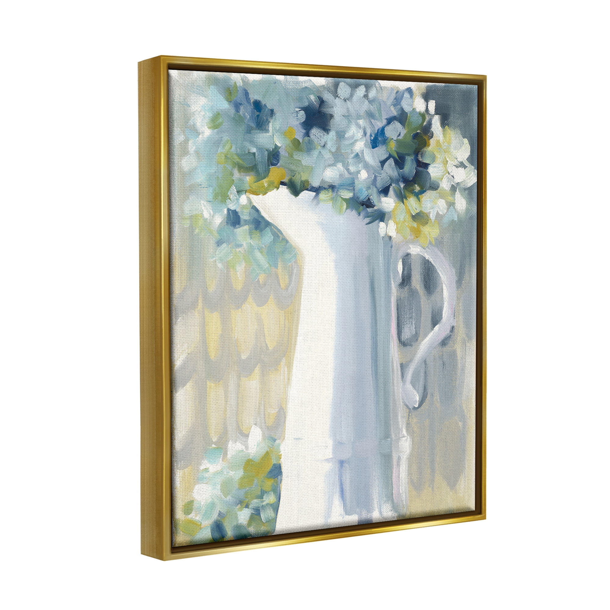 Stupell Industries Abstract Hydrangeas in Jug Botanical & Floral Painting Gold Floater Framed Canvas Art Print Wall Art, 25 x 31