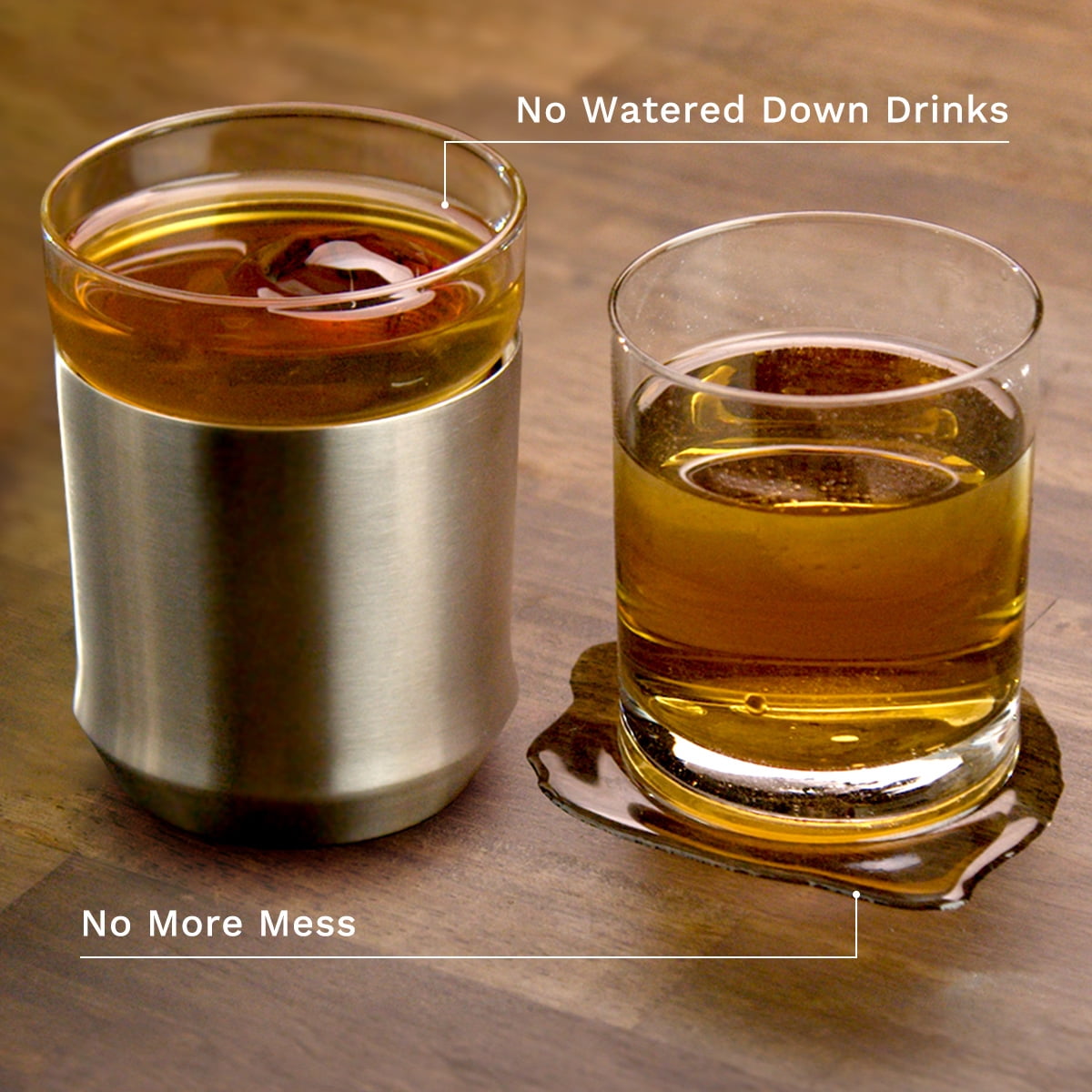 Elevated Craft Hybrid Rocks Glass Premium Vacuum Insulated Steel Base with Removable Insert - 12oz Cocktail Glass, Double Old Fashioned Lowball for Margaritas, Bourbon, Whiskey - Steel