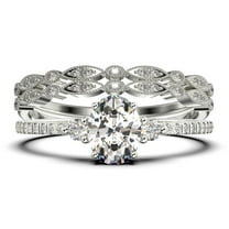 Minimalist 2.25 Carat Oval Cut Simplistic Diamond Moissanite Engagement Ring, Classic Wedding Ring in 10k Solid White Gold, Gift For Her, Promise Ring, Trio set