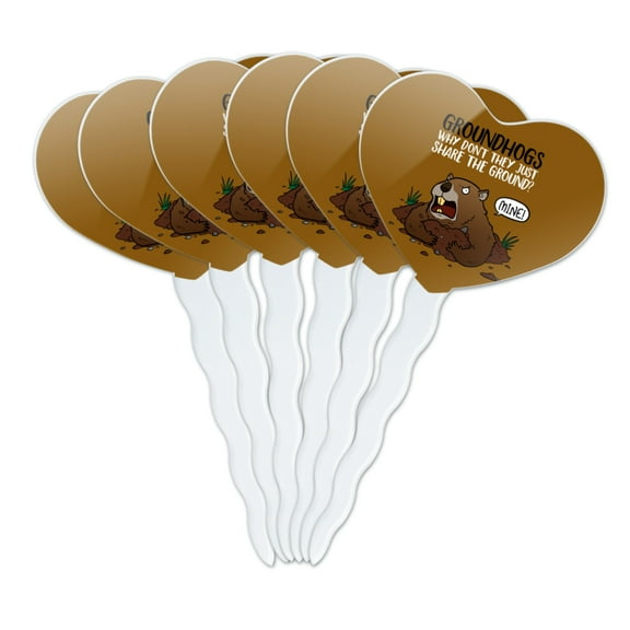 Groundhog Won't Share Funny Heart Love Cupcake Picks Toppers Decoration Set of 6
