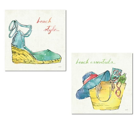 Coastal Accessories Watercolor-Style 'Beach Style' and 'Beach Essentials' Fashion Accessory Prints by Anne Tavoletti; Coastal Decor; Two 12x12 Poster Prints ()