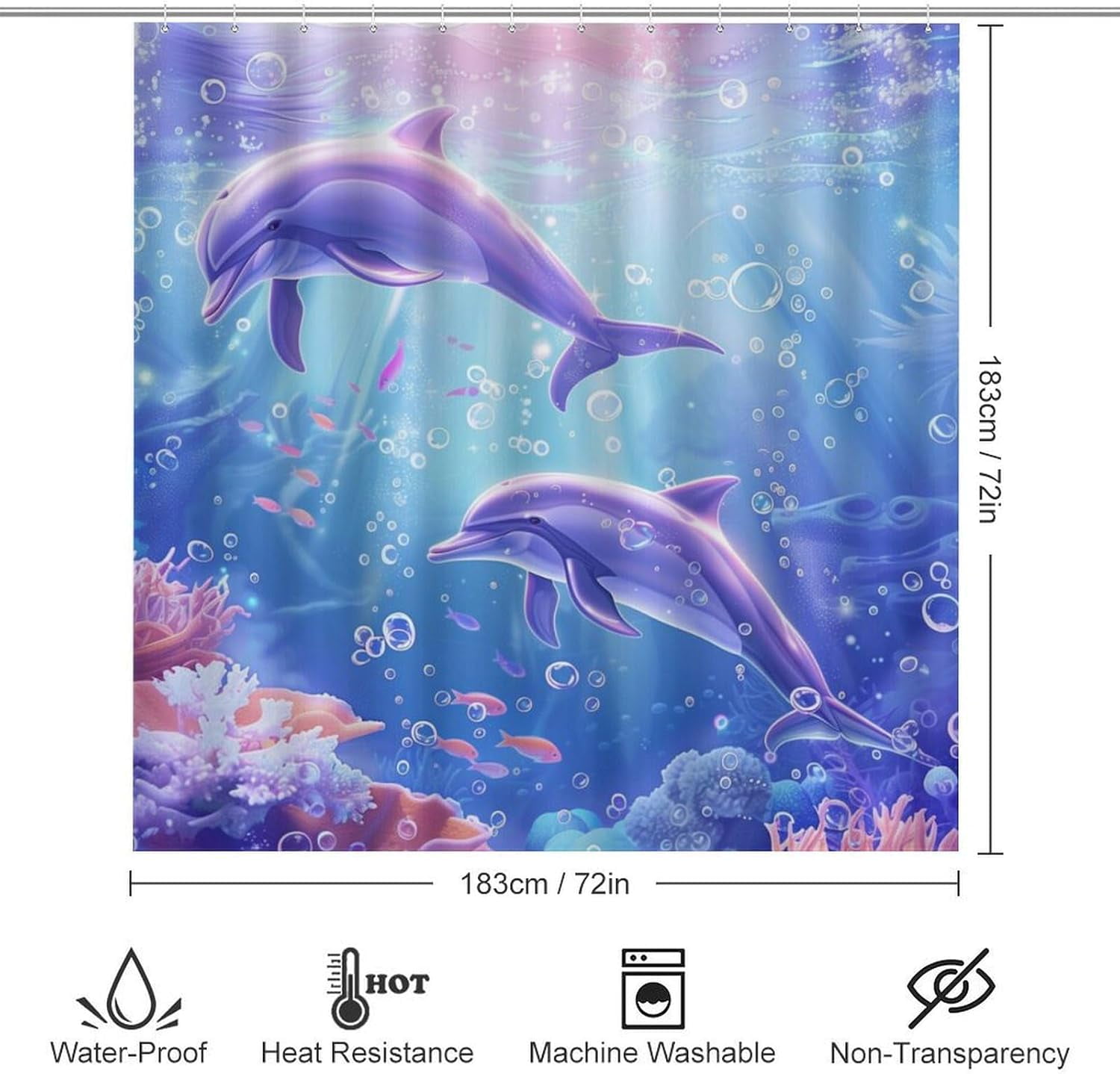 Ocean Corals Dolphins 4 Pcs Bathroom Shower Curtain Set,Bathroom Sets with Rugs (Bath Mat,U Shape and Toilet Lid Cover Mat), Bathroom Decor Set