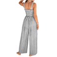 thumbnail image 6 of Women's Plaid Wide Leg Jumpsuit Square Neckline Sleeveless Spaghetti Strap Jumpsuits Overalls Dressy Tighten Waist Pocket Flowy Romper Casual Beach Outfit, 6 of 8
