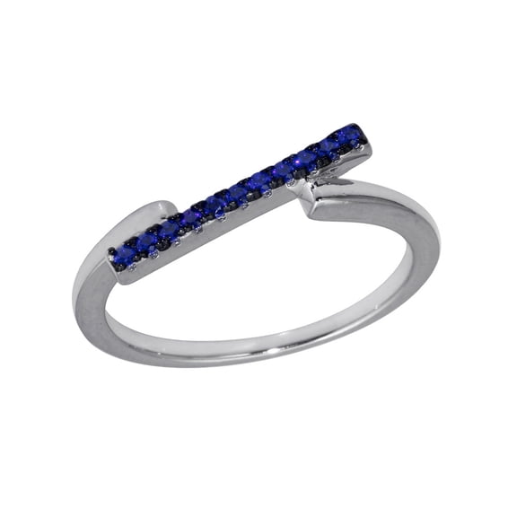 Simulated Sapphire Cubic Zirconia Tilted Bar Ring Rhodium Plated Sterling Silver Size 9