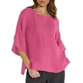 thumbnail image 1 of Top holgado de manga 3/4 con estampado floral para mujer, cuello redondo, blusa ligera de lino, túnica informal para el día a día y festivales, 1 of 5