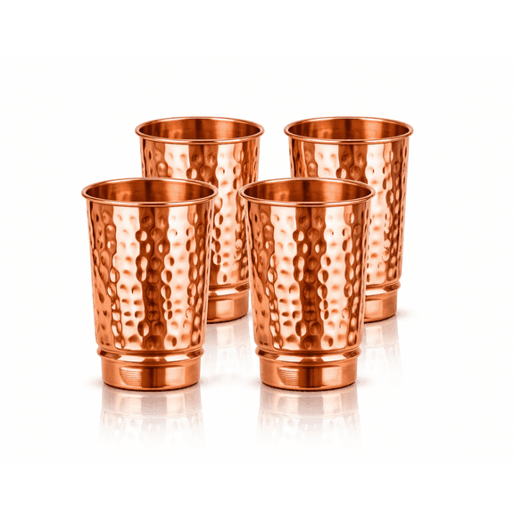 Foxrey Copper Drinking Glasses Set of 4, 11 oz Hammered Copper Tumblers with Heavy Base