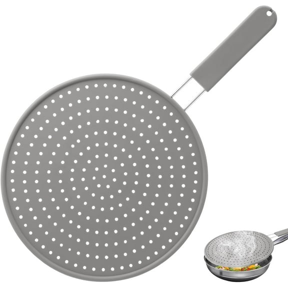 11 inch Splash Guard for Frying Pan - Silicone Grease Splatter Screen for Frying Pan Stove Top, Heat Resistant Multi-Use Frying Pan Splash Guard to Stop Hot Oil Splatter (Grey)