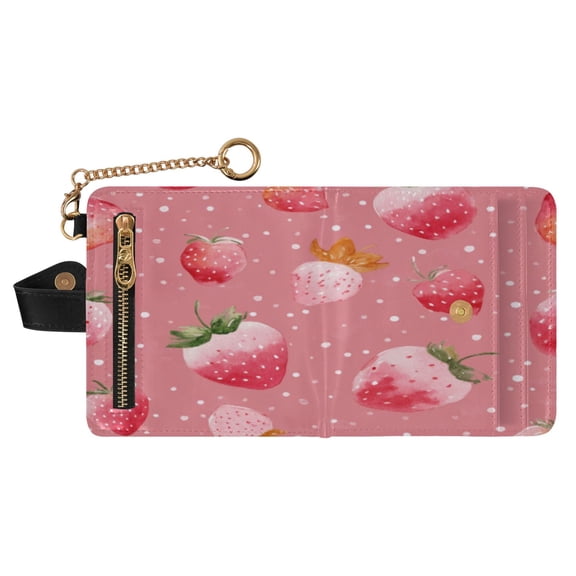 Small Wallet For Women Bifold Leather Pocket Coin Credit Card Holder With RFID Blocking Strawberry Pattern