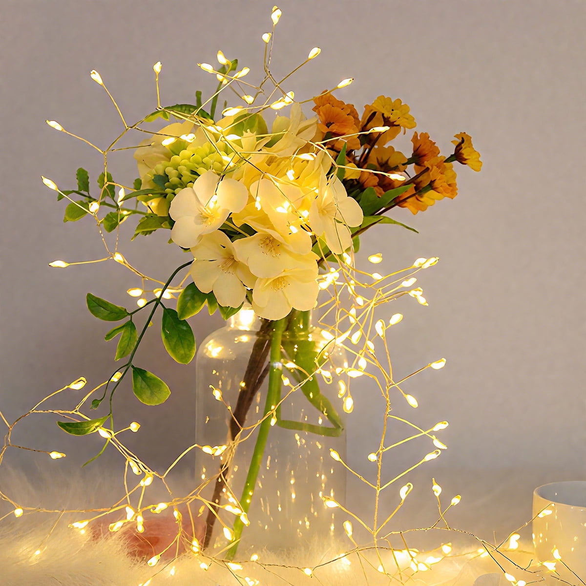 RESNICE Cluster Fairy Lights 100FT Firecracker String Lights 1000 LED Warm White Plug in Indoor Silver Wire String Lights with Remote for Christmas Tree,Plant,Garden,Patio,Backyard