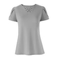 thumbnail image 6 of WREESH Women's Notch Neck Summer Blouse Petal Short Sleeve Casual Top in Solid Colors Gray, 6 of 6