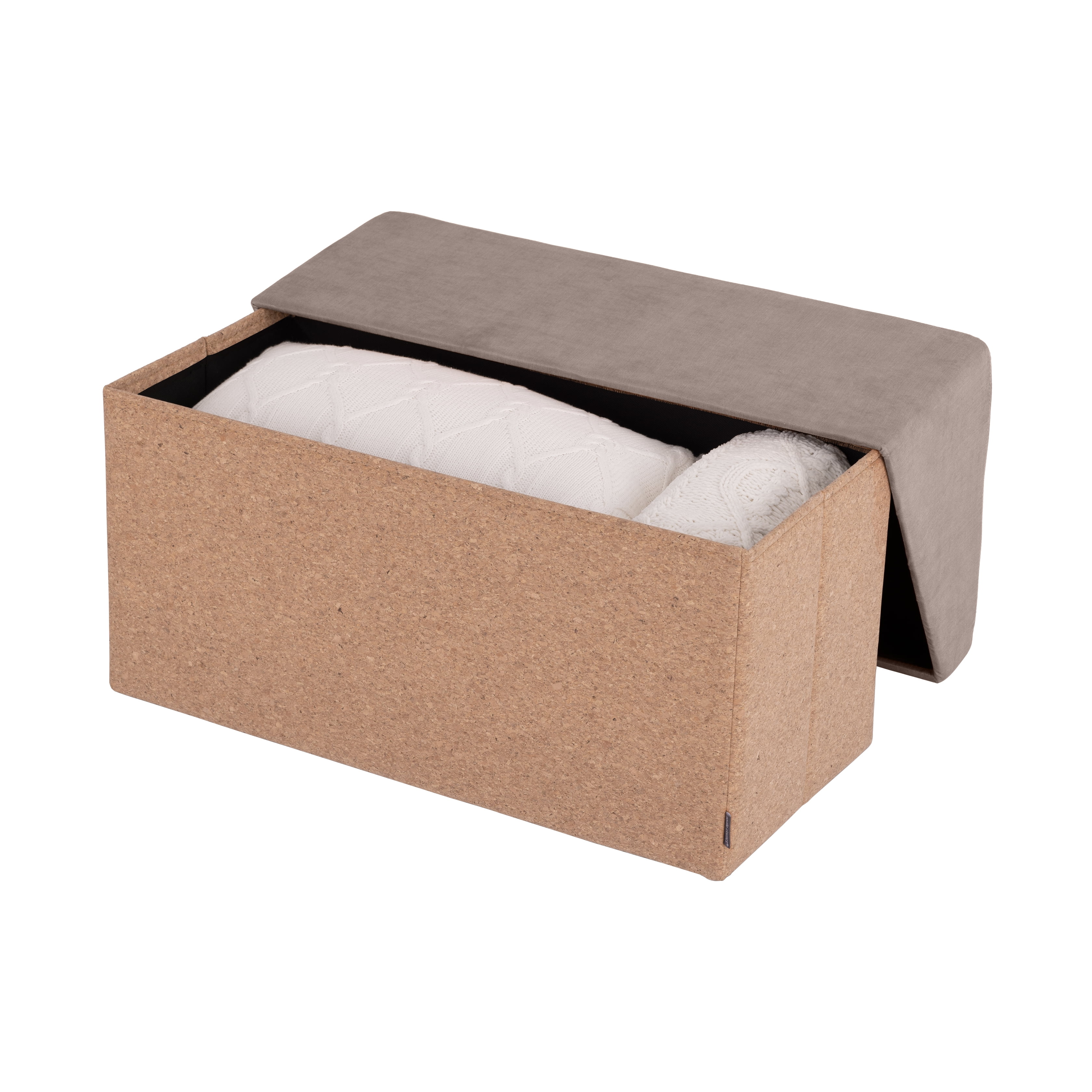 Seville Classics The Vineyard Collection Cork Storage Ottoman Cushioned Fabric, Padded Seat for Bedroom, Dorm, Loft, Living Room, Entryway, Hallway, Taupe, 30" Bench