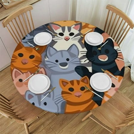 

Tllo0ord Retro Cute Cat Paws Fitted Round Tablecloth Waterproof Table Cloth with Elastic Edge Wipe Clean Table Cover for Indoor Outdoor 42-46