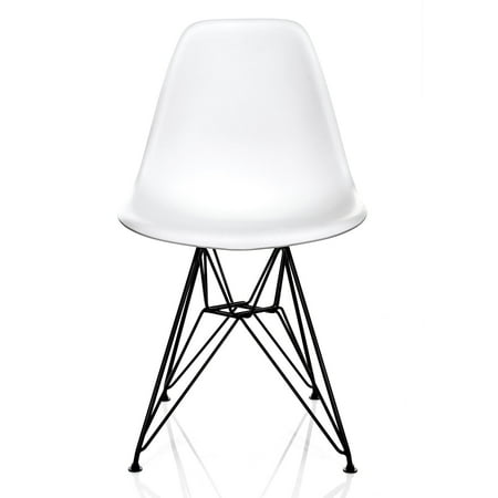 Accent Cs Series Nature Series White Wood Grain DSR Mid-Century Modern Dining Accent Side Chair with Black Eiffel Steel Leg ()