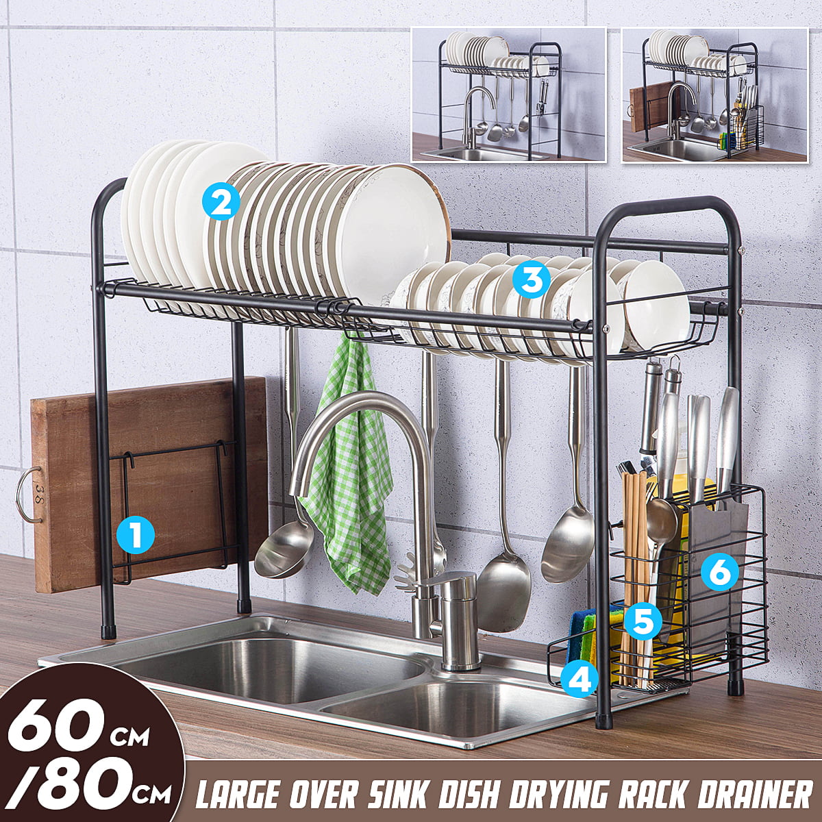 Over The Sink Dish Drying Rack Stainless Steel Kitchen Cutlery Holder Shelf