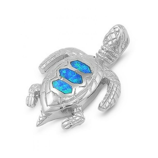 Royal Design 925 Sterling Silver Turtle Pendant With Lab opal Gem