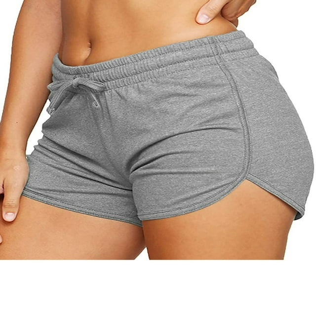 MesaSe Women Athletic Yoga Shorts Solid Color Workout Gym Shorts Tummy Control Running Drawstring Shorts