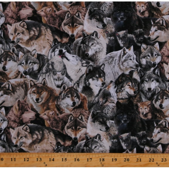 Cotton Wolves Wolf Pack Howling Wild Animals Wildlife Canis Lupus Gray Cotton Fabric Print by the Yard (9704MULTI)