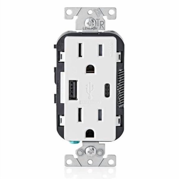 Leviton T5633-BW 3 Pack 15A 125V Decora Tamper Resistant Type A and Type C USB Charger Duplex Receptacle Outlet, White