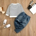 thumbnail image 3 of MEZZALL Baby Boy Elephant Stripe Long Sleeve Tops With Denim Pants Soft Casual Outfits Toddler Autumn Cartoon Playwear Fashionable Clothing Sets, 3 of 3