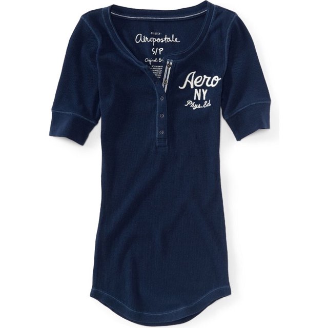 Aeropostale - Camiseta henley para mujer, color azul, pequeña Aeropostale henley