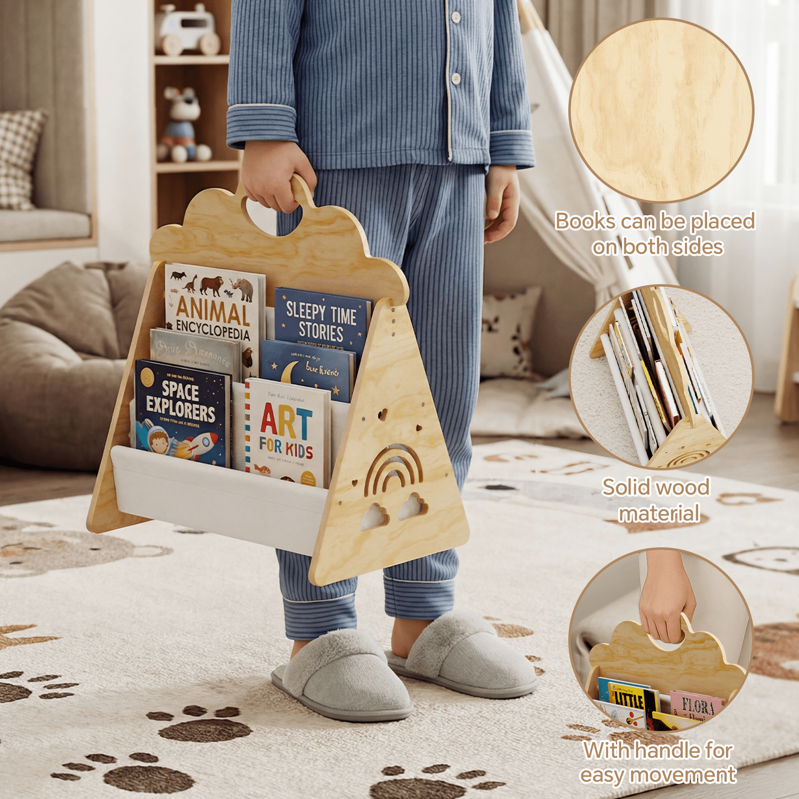 Wood Kids Bookshelf, Montessori Bookshelf,Suitable Kids Rooms, Nursery & Classroom, Toddler Book Rack, Nursery Book Shelves, Kids Bookcase, The Perfect Nursery Organizer