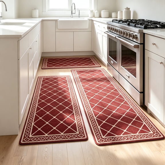 Kitchen Rugs – Anti Fatigue Kitchen Rug, Non-Slip Soft Kitchen Mat, Washable Kitchen Mats Set for Floor, Kitchen Carpet Runner for Hallway, Entryway, Kitchen, or Laundry (2 Pcs)
