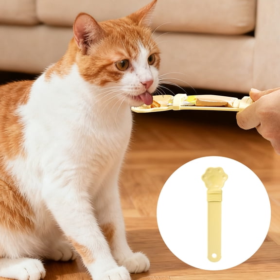 Cat Treat Spoon Squeeze Cat-claw shaped Cat Strip Feeder spoon Easy Feeding Spoon for Licky Treats Pet Food Spoon for Wet Food Suitable fo Paste Treat (Yellow)