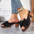 thumbnail image 3 of Rokment Womens Bow Platform High Heels Slip on Dress Sandals for Bride Wedding Summer Bowknot Fish Mouth Open Toe Chunky Block Heels Bridal Dressy Slides Black Size 6, 3 of 7