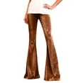 thumbnail image 7 of Womens Velvet Bell Bottom Pants Flared Leg High Waist Trousers Glitter Print Retro Style Trousers for Parties Events Brown S, 7 of 7
