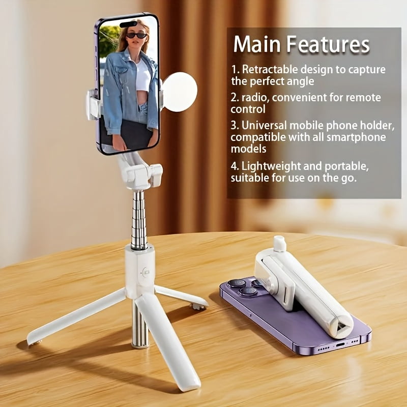 Wireless Selfie Stick with LED Light & Remote, Aluminum Tripod for Anti-Shake Phone Photos Live Stream, Compatible All Smartphones, Holiday Gift