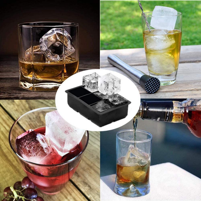 Ice Cube Tray, Large, Pack Of 2 - Flexible 8 Cavity Silicone Ice Cube Maker  - Square Ice Molds For Whiskey & Cocktails