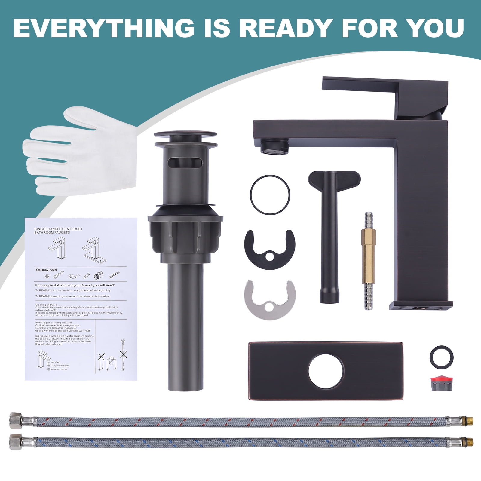 Wowow  Bathroom Faucets for Sink 3 Hole 1 Hole Oil Rubbed Bronze Bathroom Faucet Single Handle Lavatory Vanity Faucet with Deck Plate and Pop up Drain