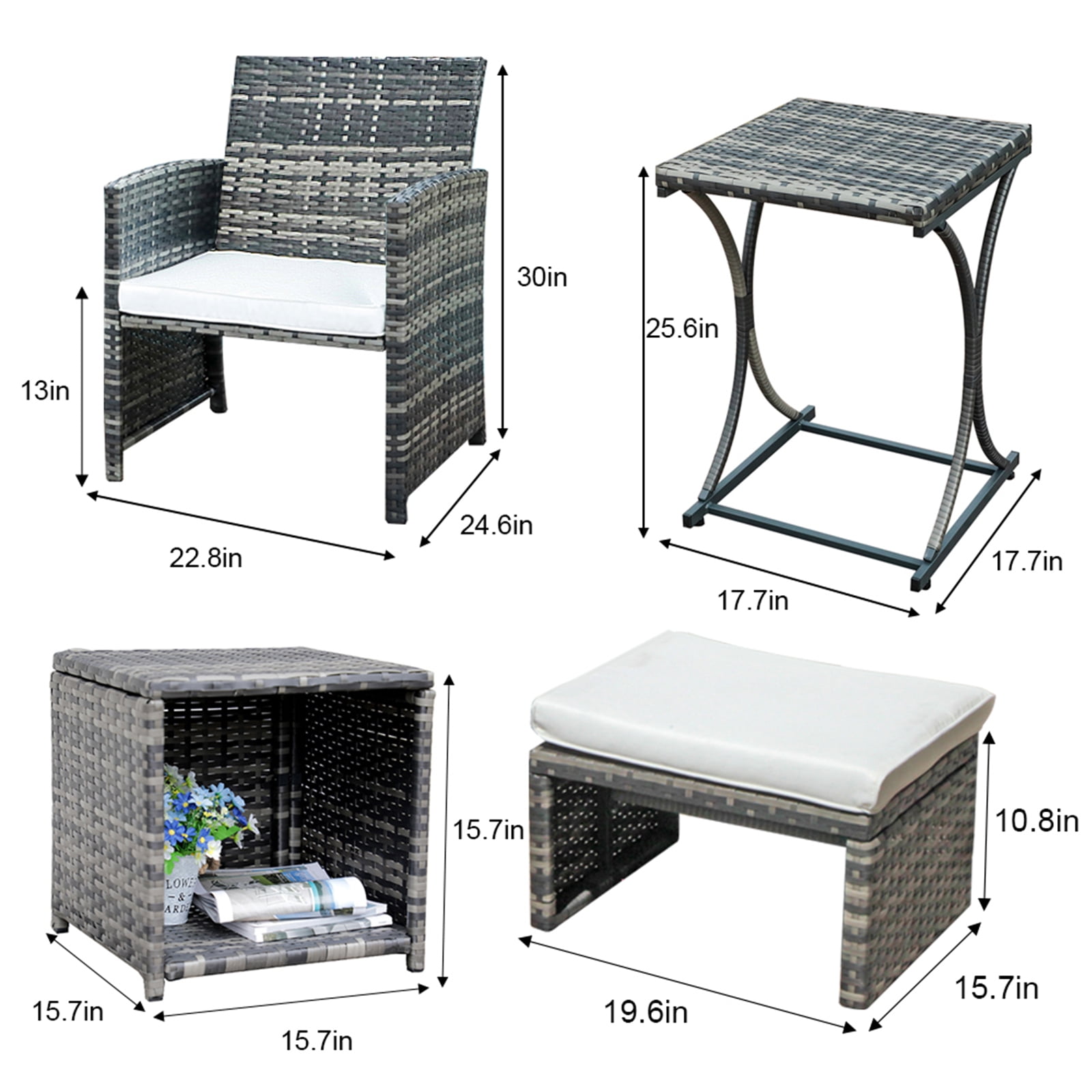 Wicker Patio Furniture Set Rattan Patio Chair Set with Ottoman, Perfect for Balcony, Small Space, Porch
